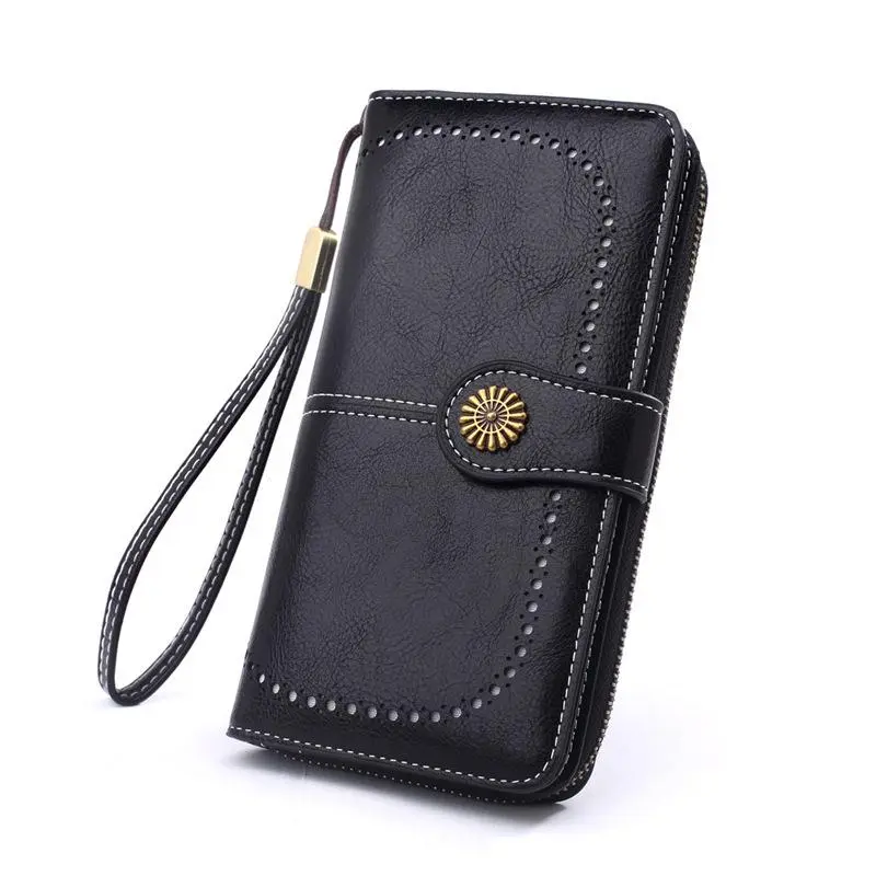 Women's Vintage Chic Clutch Wristlet - Scuff-Resist PU Leather Long Wallet with Cutouts, RFID Blocking Organizer, Soft Strap for Solo Carry, Clutches Wristlets, Vintage Chic Purse, Rfid Blocking Wallet, Adjustable Rfid Wristlet