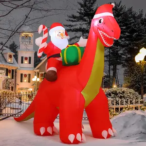 Christmas Decorations Outdoor Dino Decor Inflatables Santa Claus Riding Dinosaur Festive Blow Up for Indoors & Outdoors