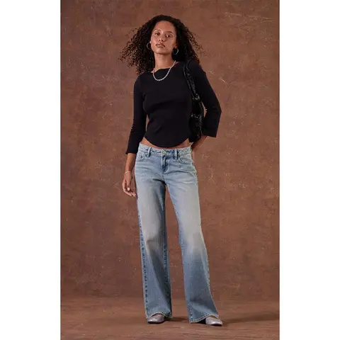 Pacsun Women's Zoe Low Rise Girlfriend Jeans Light Blue