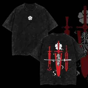 Limited Edition Asta Demon Slayer Sword - Black Clover Anime Double Printed Oversize Lightweight Acid Washed Tee, Gift For anime lover Perfect Summer Gift