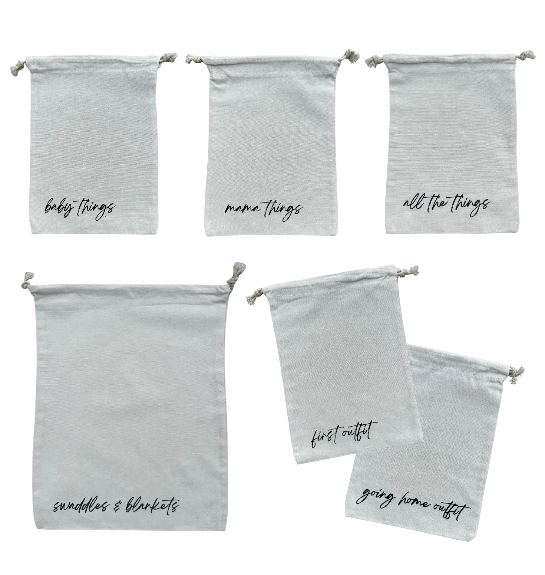Lucky Love Hospital Bags For Labor and Delivery, Diaper Bag Organizing Pouches and Hospital Bag Essentials For Mom (Cream Canvas Drawstring Hospital Pouches)