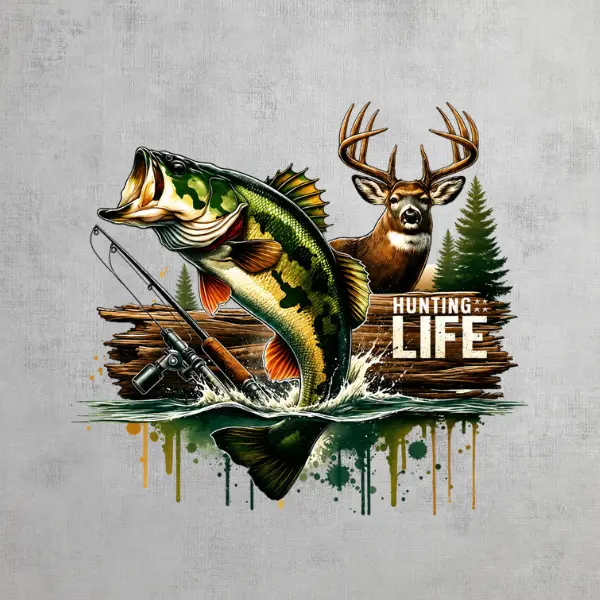 Hunting Life Sticker, Largemouth Bass and Whitetail Deer Decal, Hunting Fishing Sticker, Outdoor Vinyl Gift for Hunters & Anglers