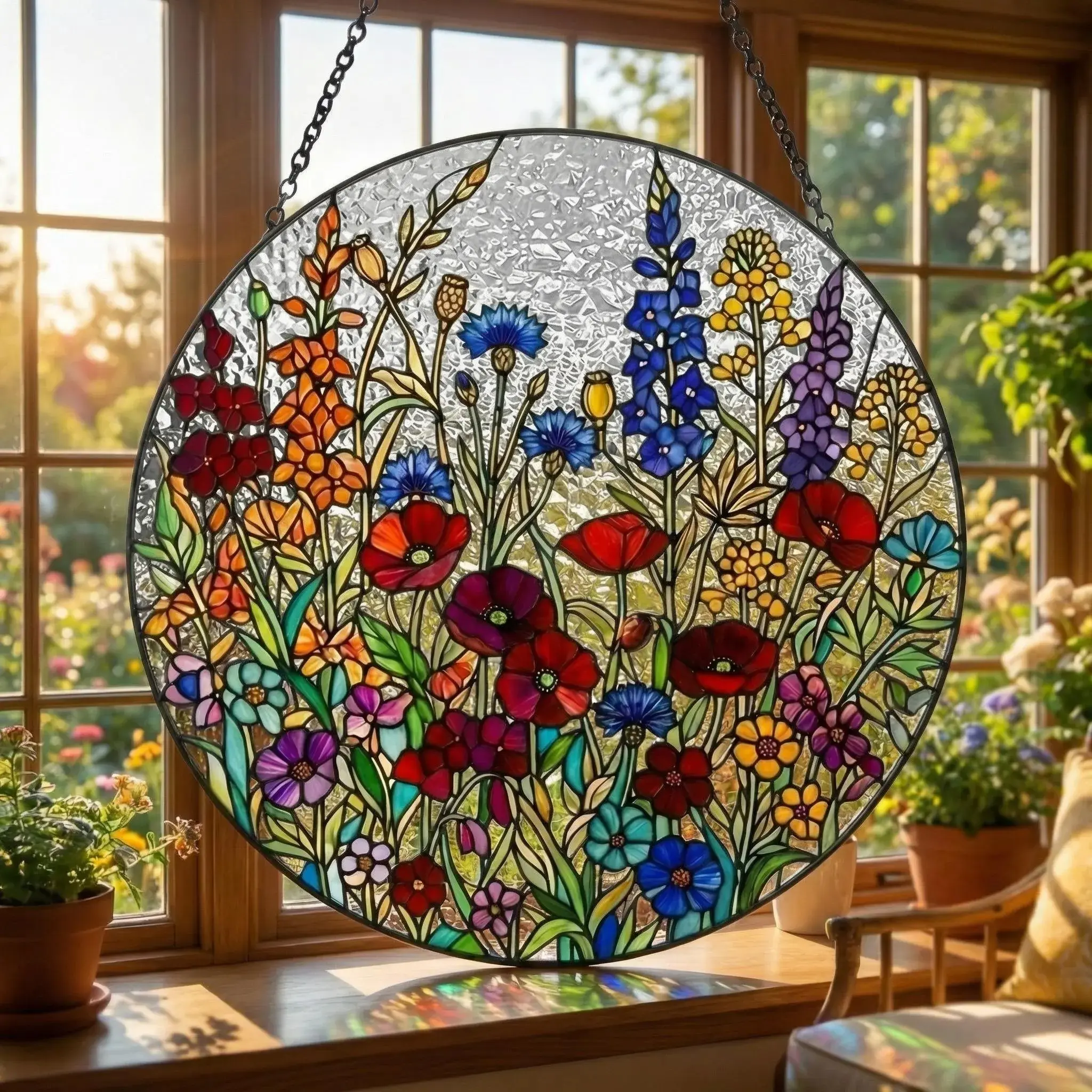Colorful Wildflower SunCatcher, Floral Stained Glass Suncatcher, Flower Window Hanging, Grandma Birthday Gift
