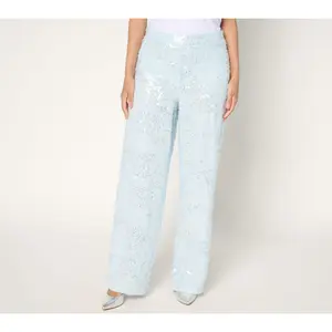 Dennis Basso Regular Wide Leg Sequin Pants