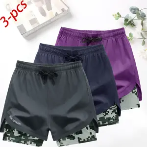 3-piece set women’s 2-in-1 camouflage lined running shorts — quick-drying, anti-chafing sports shorts with no ride-up issues, suitable for the gym, yoga, and outdoor workouts