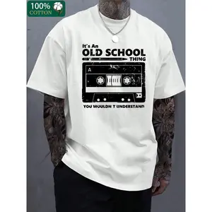 Men's Retro Graphic Cotton T-Shirt - "It's an Old School Thing" Vintage Cassette Tape Design, Soft Crew Neck, Casual Summer Tee, 100%25 Cotton, Machine Washable, Cotton T Shirts