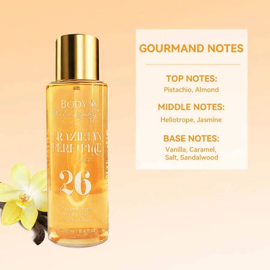 Pistachio Almond & Vanilla Scent Brazilian Perfume Mist 26 - Luxurious Sweet Gourmand Body & Hair Mist - Light Feminine Solid Perfume Gift with