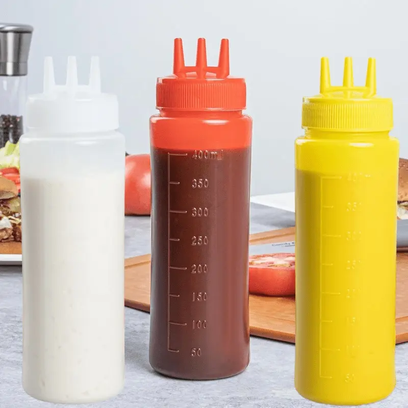 2pcs Multi-Color Squeeze Bottles for Sauces & Oils - Kitchen Condiment Dispensers with Measurement Markings, Three-Hole Design for Easy Pouring, Perfect for Salad Dressings, Ketchup, and More, Home Kitchenware, Containers