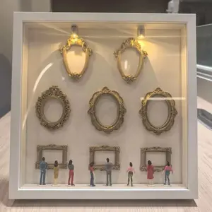 1PC DIY Mini Museum Shadow Box Memory Display Case with Figurines Gold Frame Valentine's Day Custom Shadowbox for Anniversary Wedding Home Decoration Easy Assembly