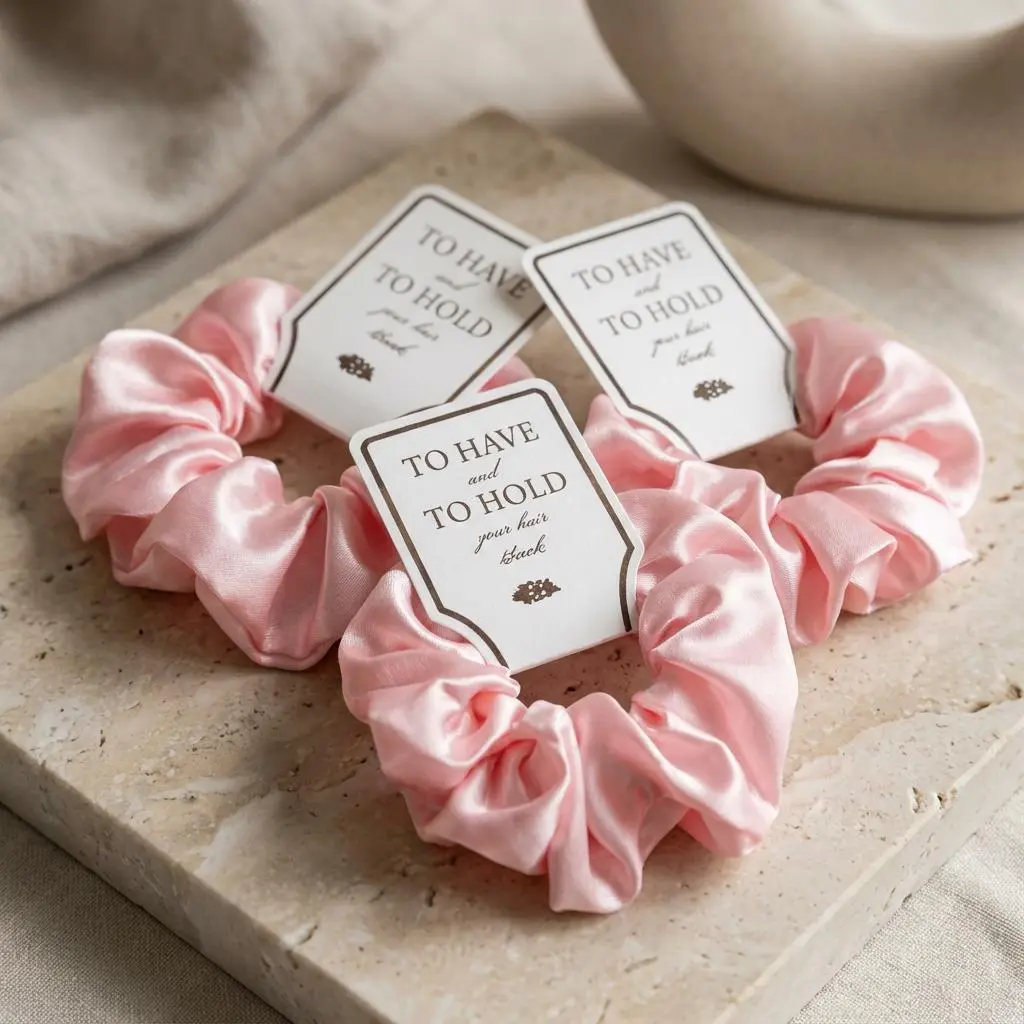 Personalized Bridal Party Hair Scrunchies | Custom Bridesmaid Gifts | Wedding Favor | Bachelorette Party | Silk Satin Scrunchie Set
