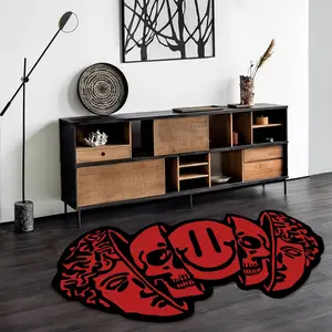 Abstract Skull Pattern Carpet, 1 Count Creative Non-slip Soft Floor Mat, Decorative Area Rug, Geometric Pattern Rug for Home Living Room Bedroom Study Room