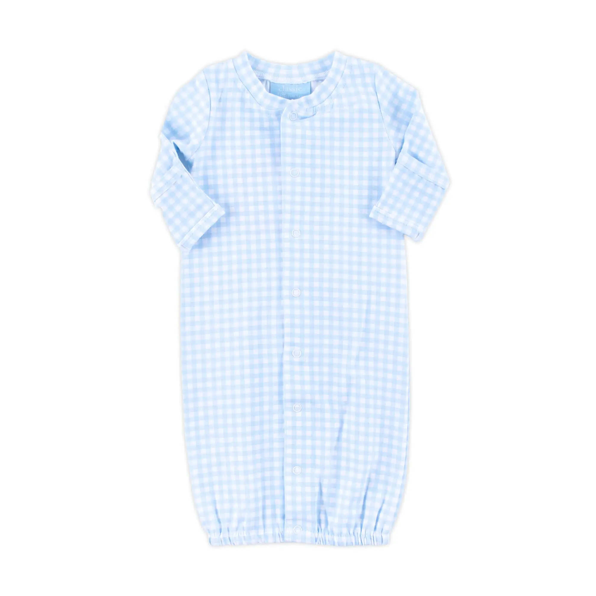 Light Blue Gingham Layette Gown - Sweet Gown for Baby Boys & Girls