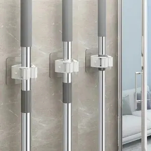 4/12 Adjustable Wall Mounted Mop Rack with Safety Buckle Design, Suitable for Saving Space in Bathrooms and Dormitories Hangable