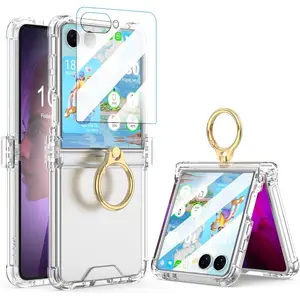 Galaxy Z Flip 7 Case with Screen Protector Hinge Protection Clear for  Flip 7 Case with Kickstand Protective Cover for  Galaxy Z Flip 7 5G (2025) - Clear
