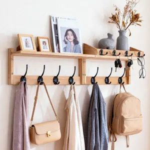 Wall Hooks with Shelf 29inch Entryway Wall Hanging Shelf Wood Coat Hooks for Wall with Shelf Coat Rack Wall Mount Rack with 11 Key Hooks Mail Organizer and Key Rack Key Holder for Living Room, Bedroom Blackfriday