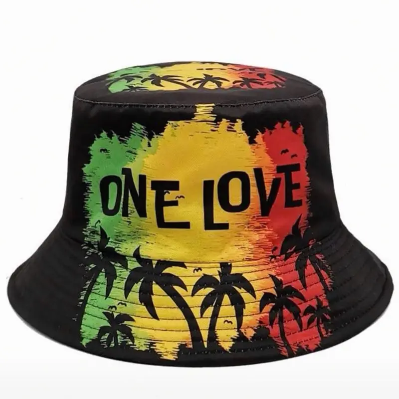 One Love Coconut Tree Print Bucket Hat Unisex Reversible Hip-Hop Travel Vacation Beach Sun Hat Men's Sun Hat Summer Hat, Suitable For Summer Outdoor Activities Such As Hiking And Fishing
