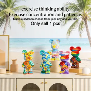 Multicolor Surprise Gift Bear 3D Building Blocks Decoration, Bookshelf Home Office Cabinet Decor, Party Living Room TV Stand Display