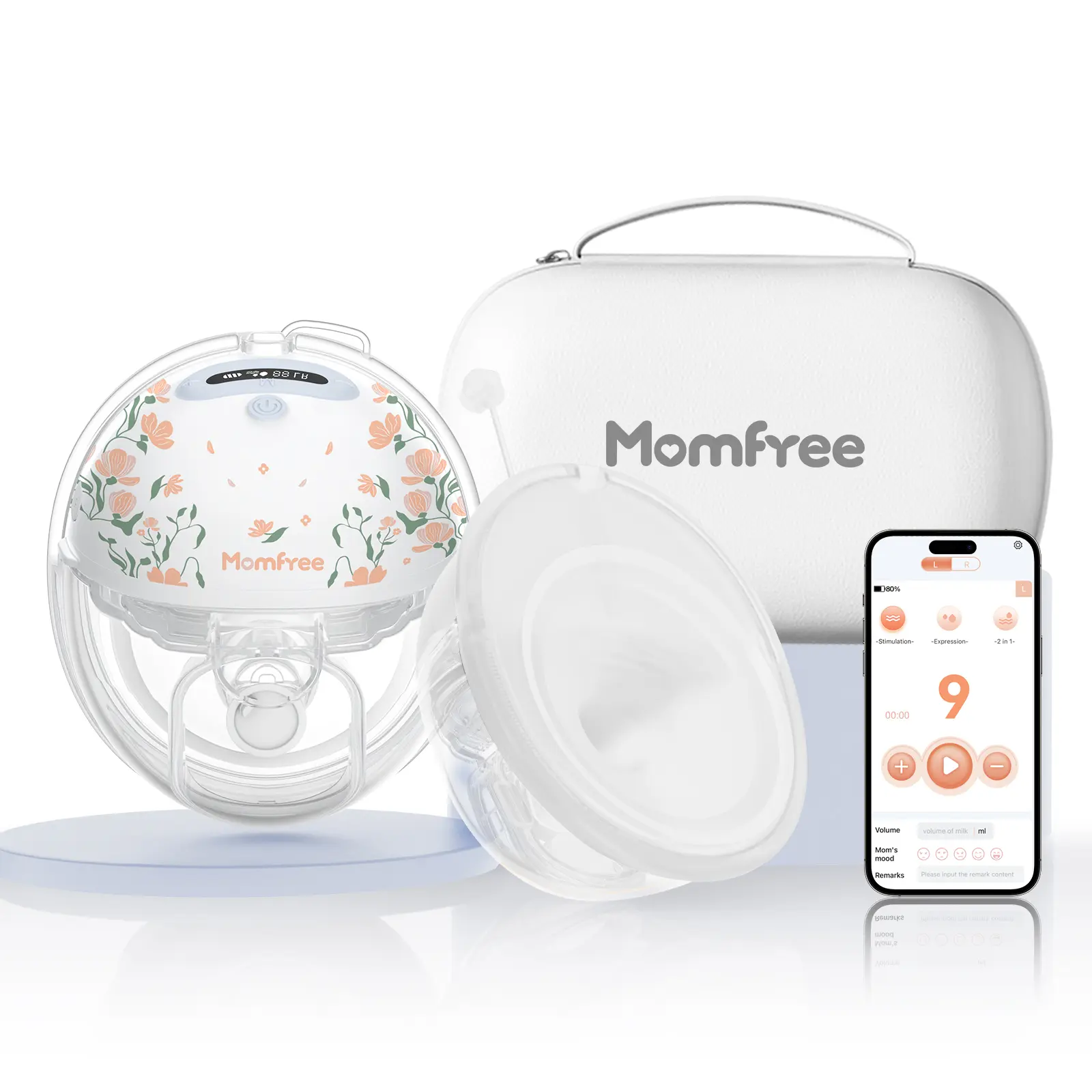 MOMFREE 2-Pack Portable Rechargeable Hands-Free Electric Breast Pumps - Wireless Pumping System, App-Compatible, 3 Modes, 9 Levels, Soft Sealed Cushion Insert for Newborn Feeding, Portable Rechargeable Pump