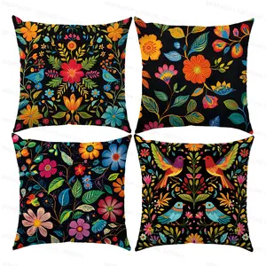 4PCS Flowers and Birds Throw Pillow Cover, 18 x 18 Inch, Pillow Cover for Cushion Living Room, Bedroom, Couch and Sofa, High Listed Printed (No Pillowcase Insert)