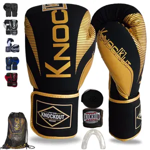 Knockout Elite Boxing Gloves with Hand Wraps & Mouth Guard for Men, Women Muay Thai, Kickboxing, Youth Heavy Bag Workouts, and Home Gym Training Complete Kit (Size 8OZ-16OZ)