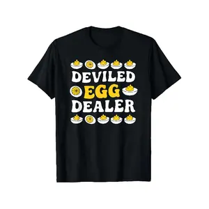 Humorous Thanksgiving T-Shirt Featuring a Deviled Egg Theme, Made of with a Casual Round Neck Design. Perfect for Outdoor Family Gatherings And Holiday Celebrations - an Excellent Gift for Friends, Available in Extra Long Plus Sizes