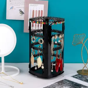 360 Rotating Earring Holder and Jewelry Organizer, 4 Tiers Jewelry Rack Display Classic Stand, 156 Holes and 160 Grooves for Necklaces Earrings, Black