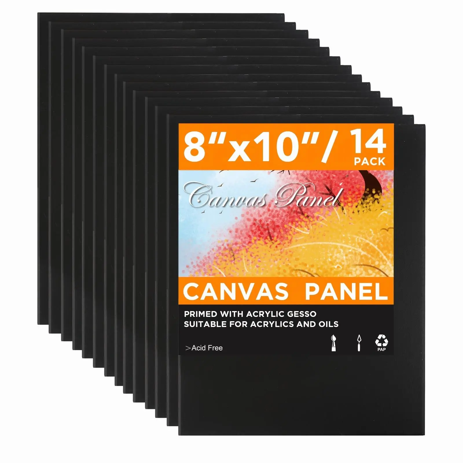Set of 14 High-Quality Textured Canvas Panels - Black, Stretched, Measuring 8X10 Inches, Heavyweight Gesso Primed Boards Suitable for Oil And Acrylic Painting, Wall Decor, And Studio Projects, Essential Art Supplies