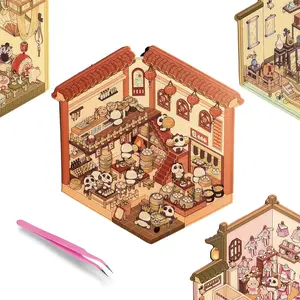 3D Sticker Therapy Scene for Adults & Kids, Detailed Cozy Room Stickers, DIY Sticker Scenes Kit with Tweezer for Relaxing & Fun, Cute Korean Style Isometric Miniature House & Room Sets
