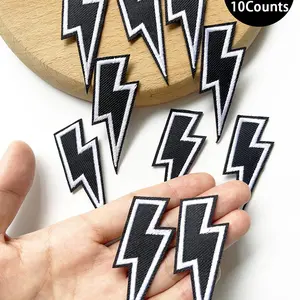 Lightning Shaped Iron on Patch, 10pcs/set DIY Embroidered Patch, Geometric Embroidery Design, Sewing Patch for Clothes, Backpacks, Jeans, Bags, Bed Sheets