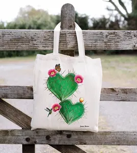 Corazones Espinados Tote Bag, Nopal Art, Heart Shaped cactus, Hummingbird Bag, Desert bag, cactus bag, Plant Lover Gift, shopping bag, cacti