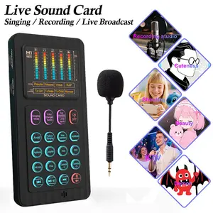M1 Portable Handheld Sound Card Set Mini handheld audio mixer with 16 sound effects, real-time voice modulation, reverb, vocal enhancement, voice changer and multiple audio effects, supports AUX/Type-C/Bluetooth input, comes with condenser microphone an