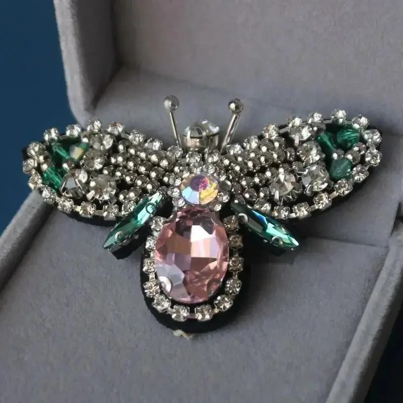 3D Pink Diamond Bee Patches Women Crystal Rhinestone Bee Applique Jewelry Gifts Iron on DIY Clothing Accessories Decal Stickers Bling Rhinestone