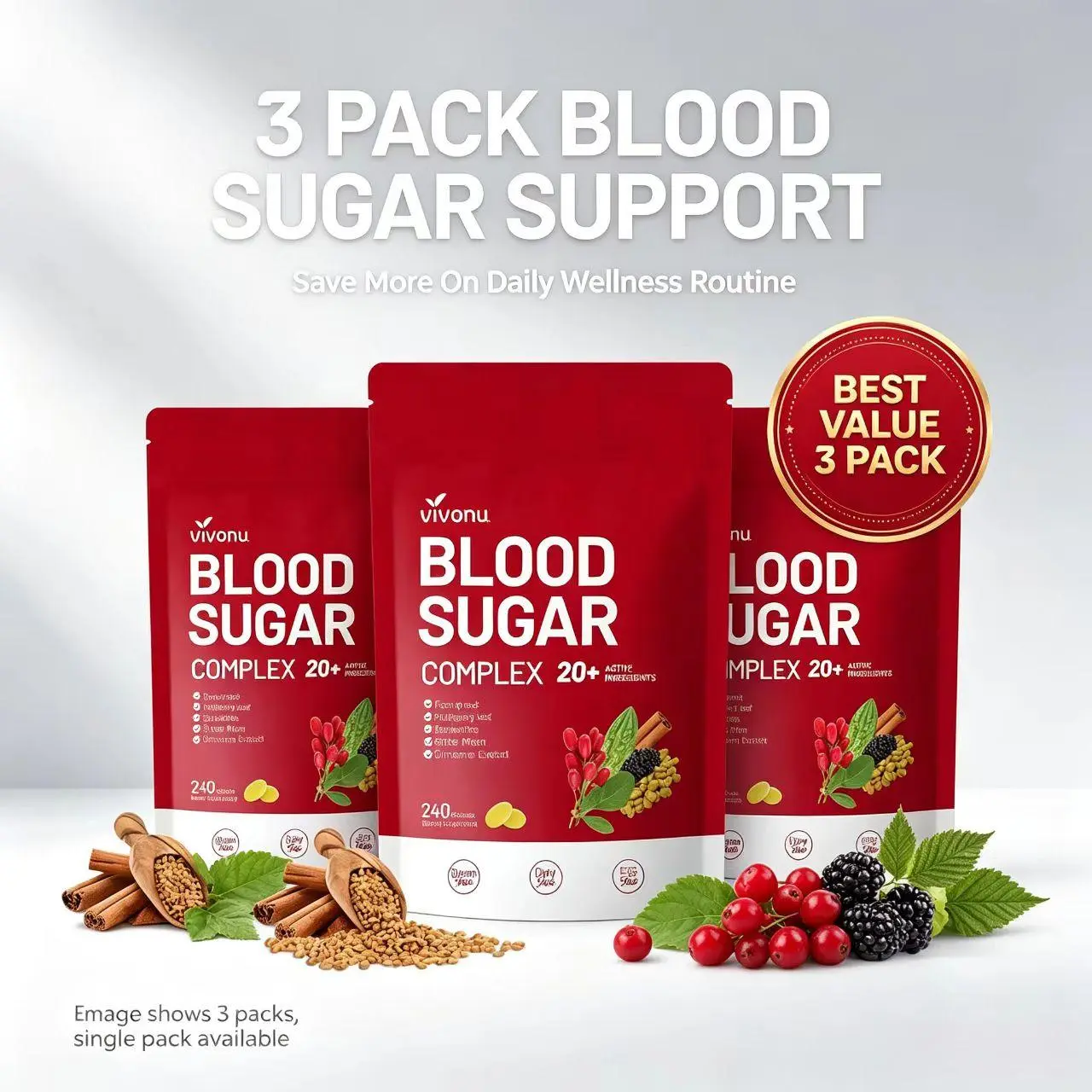 【FINAL DEAL】VIVONU BLOOD SUGAR COMPLEX –Blood Sugar Balance | Antioxidant Support | Metabolic Support | Enhanced Absorption | Bitter Melon + Turmeric + Cinnamon + Mulberry Leaf + Berberine + Fenugreek | 240 Capsules per Bag