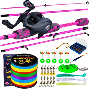 SOUGAYILANG Fishing Rods and Reels Combo Set 5 Sections 170CM/5.5FT Casting Fishing Rod Pole with 7.2:1 Gear Ratio Baitcasting Fishing Reel Portable Travel Outdoor Freshwater Saltwater Fishing Tackle