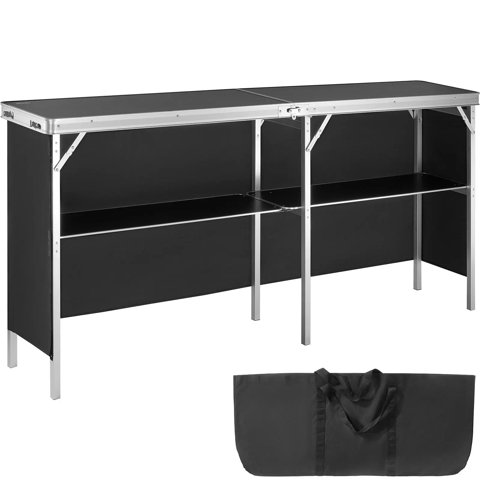 【Summerfinds】VEVOR Extra Long Folding Portable Bar Table - Tradeshow Podium Table for Indoor, Outdoor, Party, Picnic, Exhibition, Includes Carrying Case, Storage Shelf and  Black Skirt, 77.95" x 15.16" x 34.65"