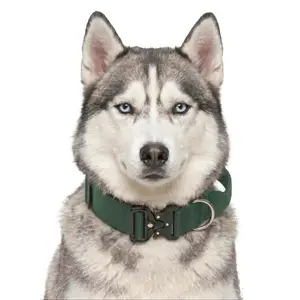 Forest Green Heavy Duty Dog Collar for Husky, Escape Proof Dark Green Pet Gear with Metal Buckle, Strong Control Handle Comfort Collar for Large Breeds, No-Pull Premium Gear for Heavy Pullers