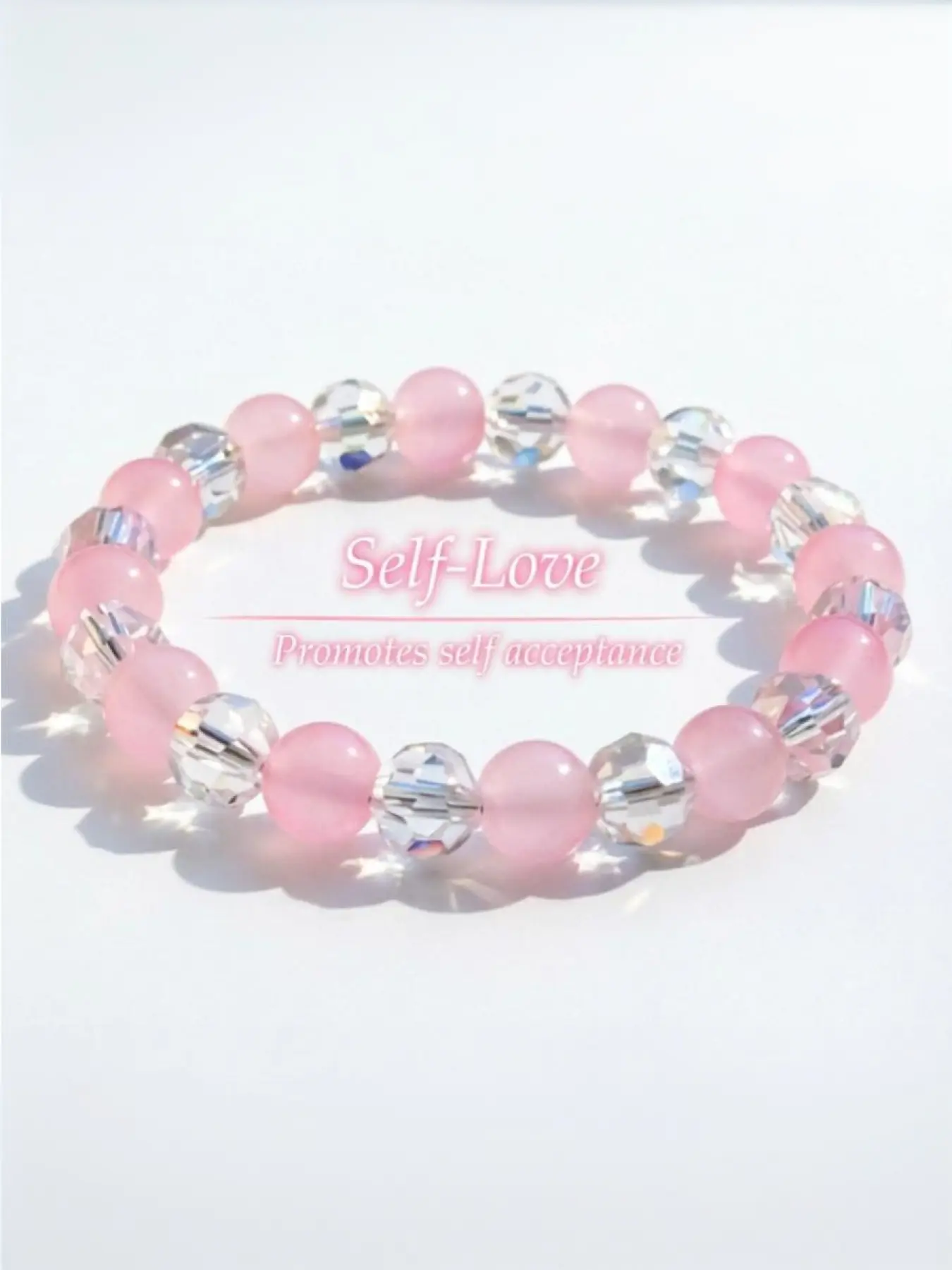 Pink Crystal Beaded Bracelet - Embrace Self-Love with This Rose Quartz & Faceted Crystal Stack Dainty Crystal Bracelet Stacked Design Bracelets Beaded Jewelry