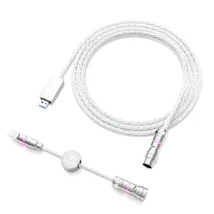 MAMBASNAKE C07 Custom USB C Keyboard Cable with RGB Lighting for 8KHz Magnetic Keyboard, Single Crystal Copper Braided Charging Cable USB A to Type C, 5-Pin CNC Aviation Connector
