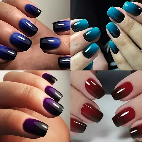 96pcs Short Square Nails //blue Gradient Press-On Almond Fake Nails Set, Nail Art Design, Easy Wear, Perfect for Parties, Dancing, Daily Use