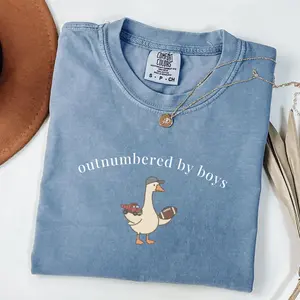 Comfort Colors Boy Mom Shirt, Outnumbered by Boys Tee, Funny Mom Life Shirt, Cute Duck Graphic Tee, Gift for Mom