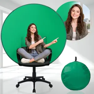 43in/ 110cm Chromakey Green Screen Round Chair Backdrop Patented, Foldable Collapsible Pop Up Webcam Background, Streaming, Video, Conference, True Chroma Key Color