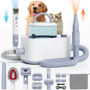 Pet Grooming Vacuum Set: Dog Shedding Vacuum With Grooming & Hair Dryer Functions, 9-in-1 Pet Brush Vacuum Equipped With Electric Clippers, 24KPa Adjustable Speed & Temperature - 3L Dust Bin