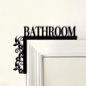 Metal Bathroom Door Sign, Flower Design Bathroom Door Hanging Decor, Wall Hanging Decor for Home Living Room Bedroom
