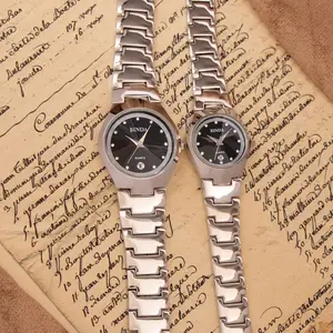 Binda Classic 44/34mm Couple Watch Set, Simple Quartz Bracelet Design, Gift Box Included