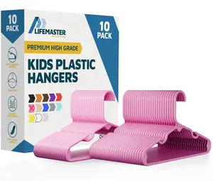 Lifemaster Plastic Kids Clothes Hangers – Children Clothes Hanger with Shoulder Notch, 11.6 Inch Space-Saving Closet Organizer for Baby, Toddler, and Kids Clothing, Hold Up to 5 lbs, Pack of 10