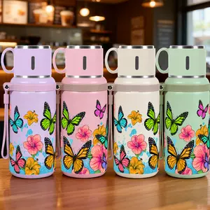 1pc 20oz Stainless Steel Tumbler with Colorful Butterfly and Hibiscus Flowers Print, Suitable for Sports, Fitness, Outdoor Travel Outdoor Durable Large Capacity Hiking Stainless Steel Cup Suitable for gifts for f Drinkware