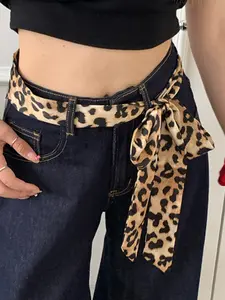 Women's Leopard Print Satin Scarf, Double Layer Square Neck Design, Versatile Head Wrap/waist Belt/purse Accessory, Perfect Valentine's Day Gift Leopard Pattern Fitted Structure