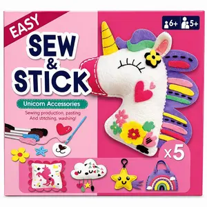 My First Sewing Kit for Beginner Kids Arts & Crafts, 5/6/8 Easy DIY Projects of Stuffed Animal Dolls and Plush Pillow Craft, Instructions & Felt, Gift for Girls, Boys, Learn to Sew, Embroidery