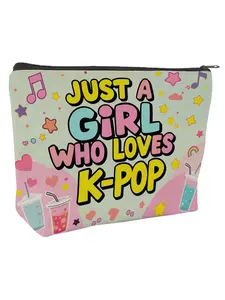 K-Pop Styled Makeup Bag, Multifunctional Travel Cosmetics Organizer, Perfect Gift for K-Pop Fans, Casual Cartoon Design, All Seasons
