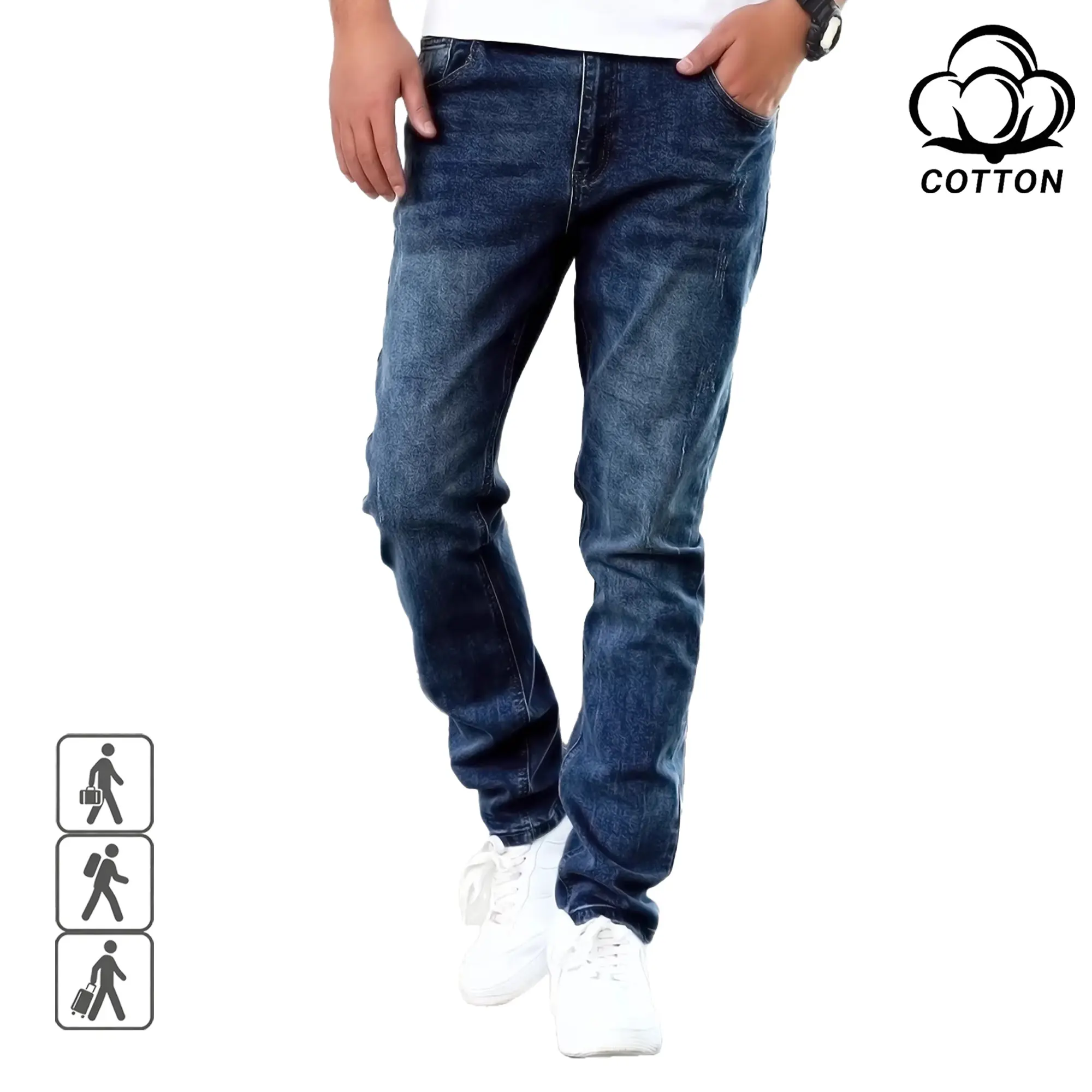 Mens Vintage Wash Stretch Straight Leg Jeans - Menswear Plain Dark Blue Faded Denim, Classic 5-Pocket Casual Trousers, No-Logo, S-2XL, Fast US Shipping #VintageWashJeans #StraightLegDenim #TikTokMadeMeBuyIt